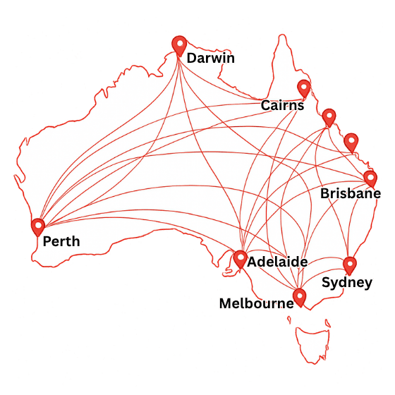 map of australia and cities transport routes